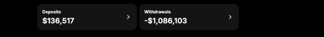 DraftKings account showing lifetime deposits of $136,517 and withdrawals of $1,086,103
